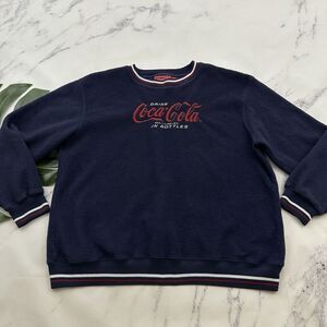 Coca Cola Womens Vintage Y2k Sherpa Pullover Sweatshirt Size L Blue Red Coke